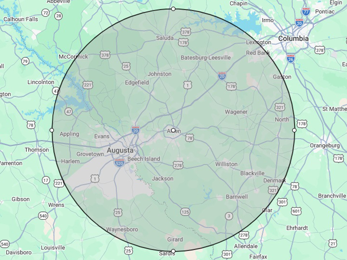 Palm Home Inspection service area map covering Aiken and the CSRA region